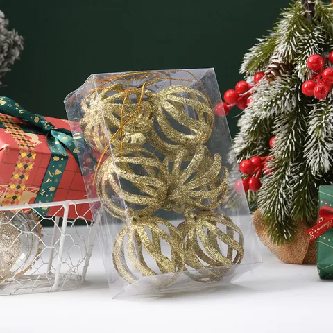 Christmas Tree Hanging Glitter Ball Ornaments Hollow Spiral Design For Holiday Party Home Decoration Multicolor Pendant