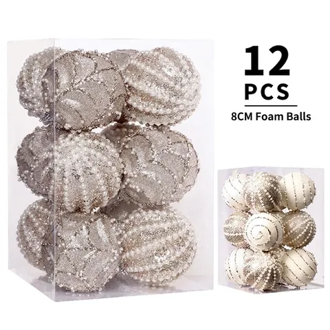 Bolas de Navidad Adornos de Espuma Pintada Con Decoración de Cadena de Perlas Para Árbol de Navidad Hogar Fiesta Decoración