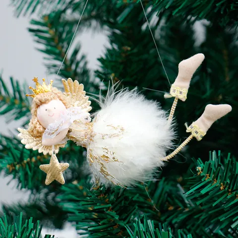 Cute Christmas Angel Plush Doll Pendant Christmas Tree Hanging Decoration Angel Figurine Ornaments For Festival Home Decor Gift