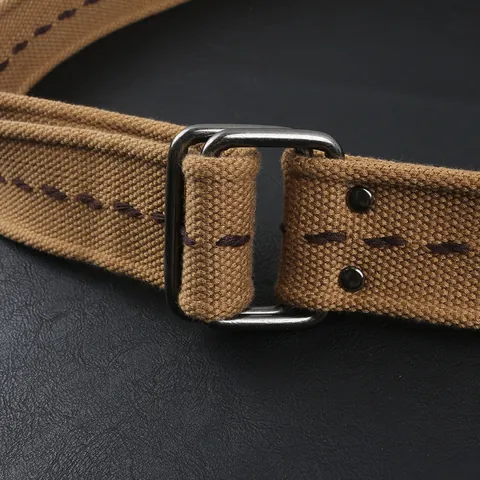 Unisex Canvas Belt with Double D-Ring Alloy Buckle Woven Cotton Military Style Adjustable Casual Waist Belt for Men Women