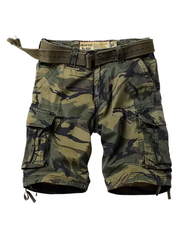 Men's Cotton Cargo Shorts With Belt Multi Pockets Camouflage Outdoor Workwear Casual Half Pants