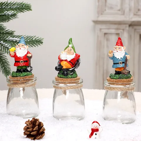 Tarro de Caramelos de Gnomo de Resina de Navidad Recipiente de Vidrio Adorno de Enano Elfo Decoración de Escritorio para Hogar Oficina Regalo