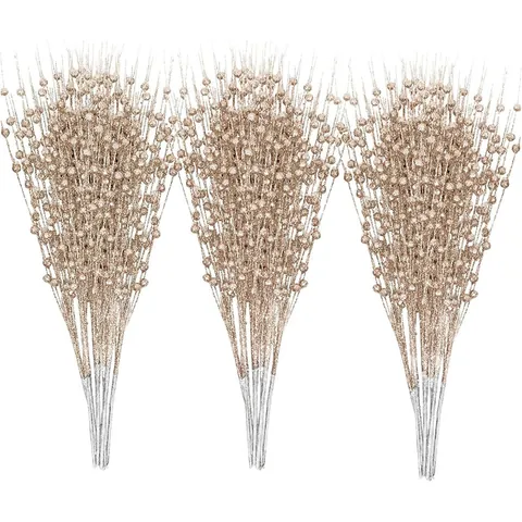 Juego de Ramas de Bayas con Purpurina de Navidad Artificiales Para Decoración de Árbol de Navidad Accesorio de Arreglo Floral de 12 Horquillas
