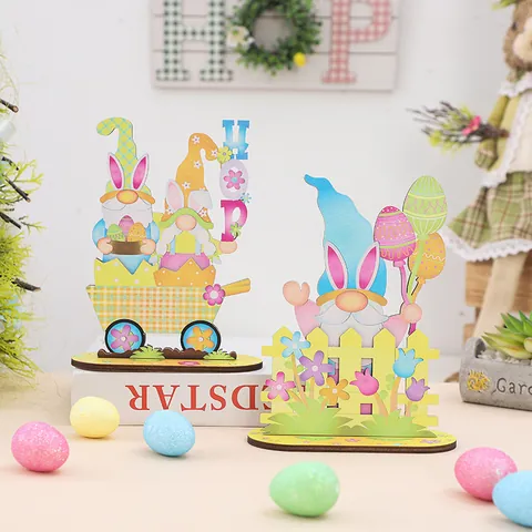 Easter Wood Gnome Desktop Ornament Nordic Style Faceless Dwarf Figurine For Home Party Decoration Spring Holiday Desktop Craft Gift