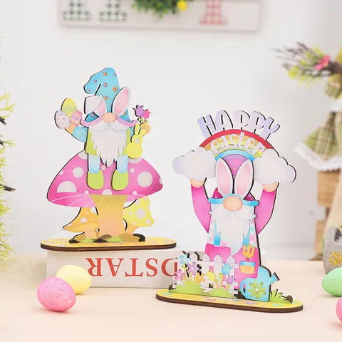 Easter Wood Gnome Desktop Ornament Nordic Style Faceless Dwarf Figurine For Home Party Decoration Spring Holiday Desktop Craft Gift