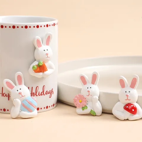 Lot de 4 Aimants de Réfrigérateur en Résine Lapin de Pâques Figurines Lapin de Dessin Animé pour Décoration Maison Cuisine Fête