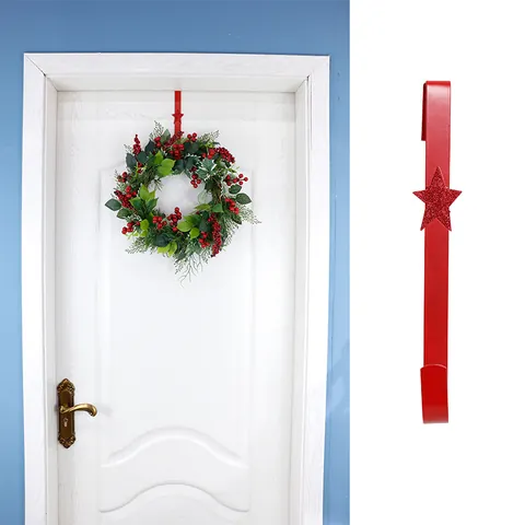 Red Painted Iron Christmas Wreath Hook For Front Door Heart Glitter Hanger Holiday Decor Door Mounted Garland Holder