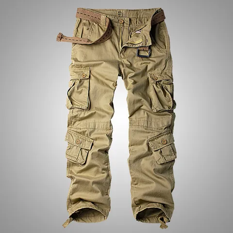 Men's Cotton Cargo Pants Loose Fit Multi-Pocket Outdoor Tactical Camouflage Pants With Belt Durable Amekaji Style Bottom