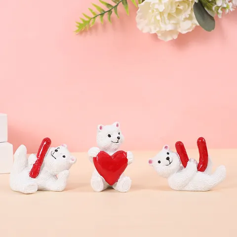 Mignons Ornements en Résine d'Ours Blanc Set I Love U Design de Coeur Saint Valentin Mariage Maison Décor de Table Cadeaux Décoratifs