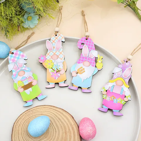 Easter Wooden Gnome Hanging Ornaments Cute Faceless Elf Rabbit Ears Bunny Pendants Festival Home Seasonal Decorations Pendants