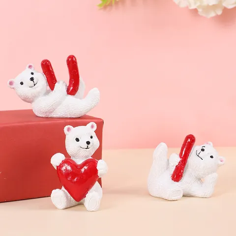 Mignons Ornements en Résine d'Ours Blanc Set I Love U Design de Coeur Saint Valentin Mariage Maison Décor de Table Cadeaux Décoratifs