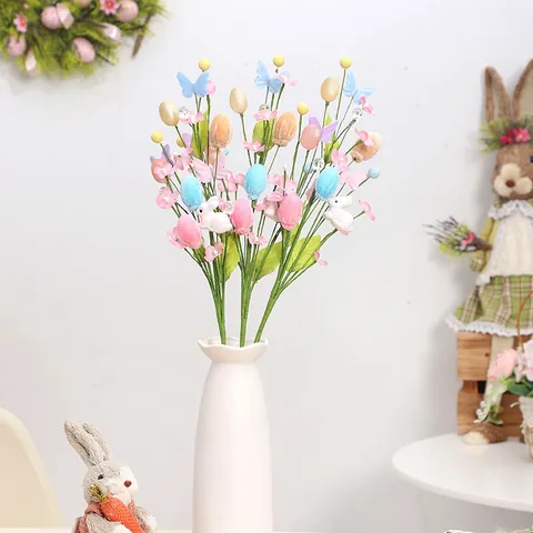 Easter Artificial Rabbit Egg Flower Branch DIY Party Bouquet Accessories Home Decoration Colorful Foam Plastic Ornament