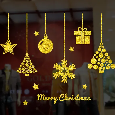 Pegatinas de Ventana de Navidad con Brillo Dorado Calcomanías de PVC de Adsorción Estática Sin Pegamento Reutilizables Decoración Festiva de Vidrio para Hogar y Fiesta
