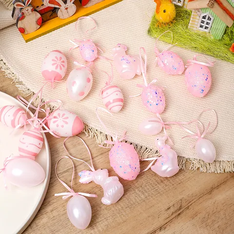 Easter Decoration Set Painted Plastic Egg Rabbit Chicken Pendant Gift Box Festive Party Hanging Ornaments Home Decor