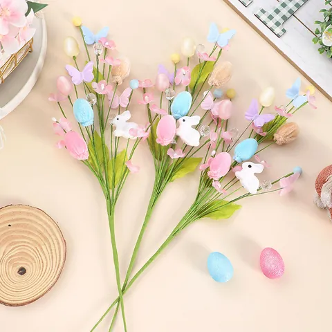 Easter Artificial Rabbit Egg Flower Branch DIY Party Bouquet Accessories Home Decoration Colorful Foam Plastic Ornament