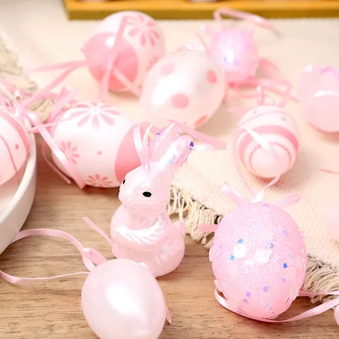 Easter Decoration Set Painted Plastic Egg Rabbit Chicken Pendant Gift Box Festive Party Hanging Ornaments Home Decor