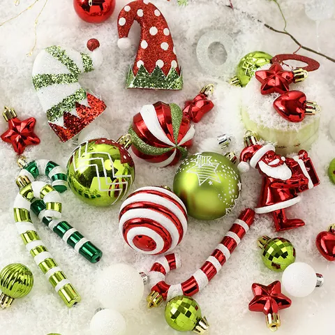 Adornos para Árbol de Navidad Bolas de Plástico Pintadas Decoraciones Colgantes Formas Mixtas Caja de Regalo Kraft Decoración