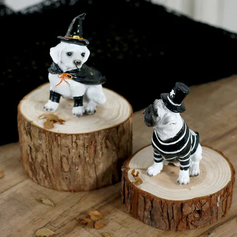 Resin Halloween Dog Figurine Witch Pirate Puppy Statue Home Decor Cute Pug Labrador Halloween Party Decoration Ornament