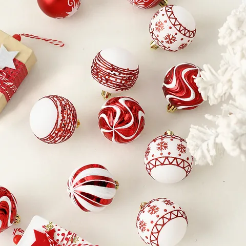 Juego de Bolas de Navidad Pintadas Estilo Europeo para Decoración de Árbol de Navidad Bolas de Plástico Irrompibles Patrones Multicolor Adornos para Hogar Fiesta Decoración Festiva