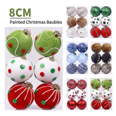 Juego de 6 Bolas de Navidad de 8cm de Espuma Envueltas en Tela Con Cuentas de Botón Estilo Nórdico Decoraciones Colgantes para Árbol de Navidad para Fiesta y Hogar