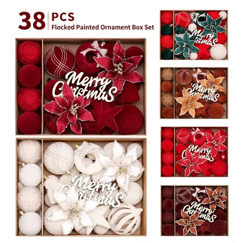 Juego de Adornos Flocados para Árbol de Navidad Retro Europeo Bolas de Navidad de Terciopelo Flores para Decoración