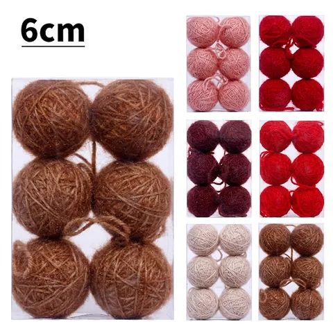 Christmas Ball Ornaments Yarn Wrapped Foam Balls Red Pink Champagne Decorative Hanging Bulbs For Holiday Tree Home Decor