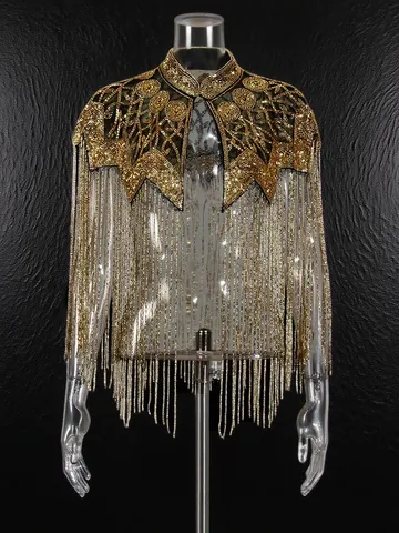 Luxe Franse Stijl Kralen Franje Sjaal Cape Voor Dames Vintage Pailletten Mesh Avondfeest Cover Up Bruiloft Jas