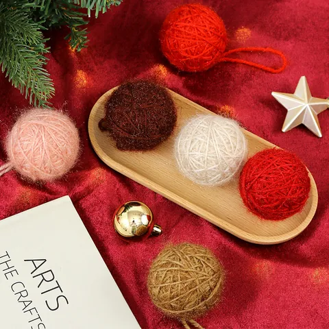 Christmas Ball Ornaments Yarn Wrapped Foam Balls Red Pink Champagne Decorative Hanging Bulbs For Holiday Tree Home Decor