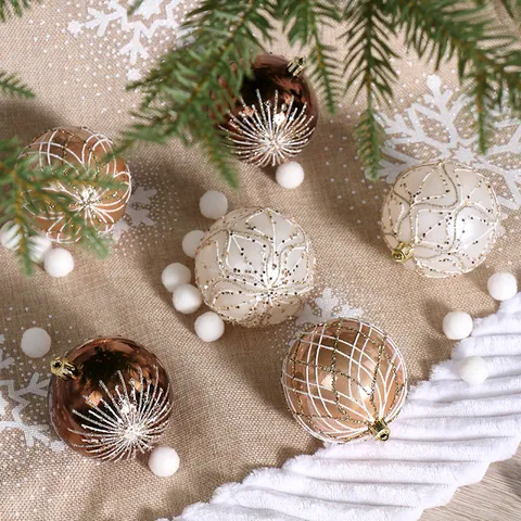 Bolas de Navidad Pintadas Estilo Europeo Colgantes de Plástico con Purpurina para Árbol de Navidad Decoración del Hogar