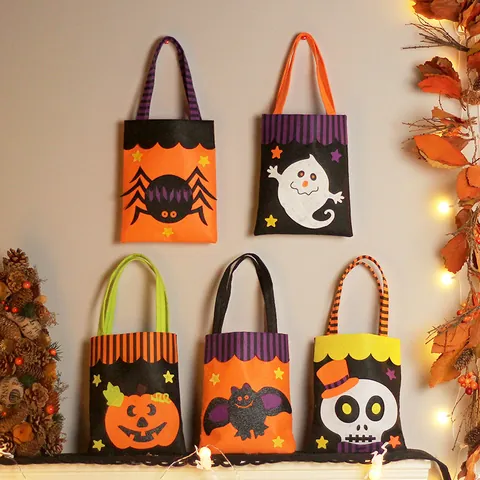 Bolsa de Regalo de Halloween de Tela No Tejida Dibujos Animados Calabaza Fantasma Araña Murciélago Esqueleto Bolsa de Caramelos Para Niños Decoración