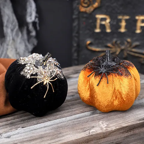 Halloween Simulation Spider Pumpkin Ornament Nordic Style Velvet Plush Doll Decoration Table Desktop Party Ornaments Gift