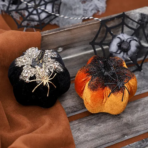 Halloween Simulation Spider Pumpkin Ornament Nordic Style Velvet Plush Doll Decoration Table Desktop Party Ornaments Gift