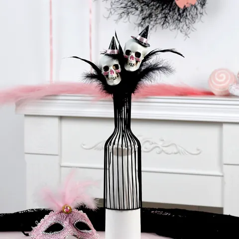 Halloween Deko Stecker Feder Kürbis Skelett Blumenstrauß Für Haus Party DIY Vase Deko Künstlicher Festlicher Blumenzweig