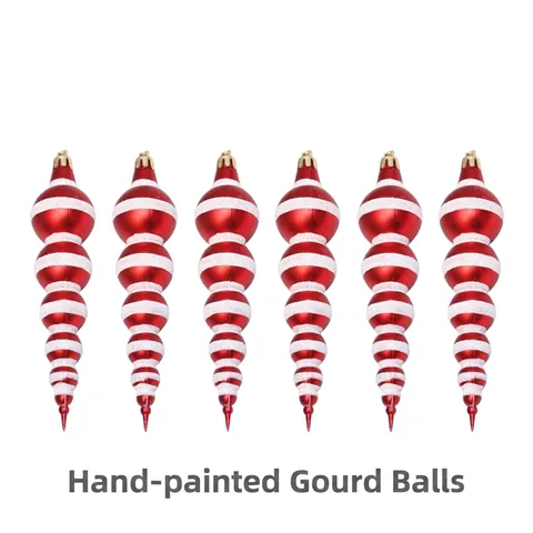 Red White Striped Gourd Finial Christmas Tree Hanging Ornaments For Holiday Home Party Decoration Painted Plastic Glitter Baubles