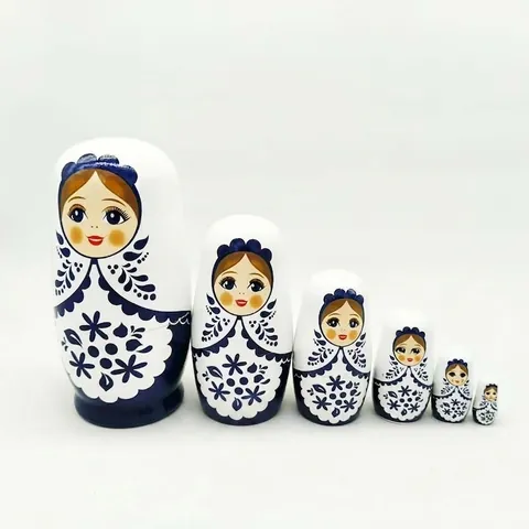 Traditional Lotus Wood Russian Nesting Dolls Matryoshka Hand Painted Floral Girl Figurines For Birthday Christmas Gift Home Decor
