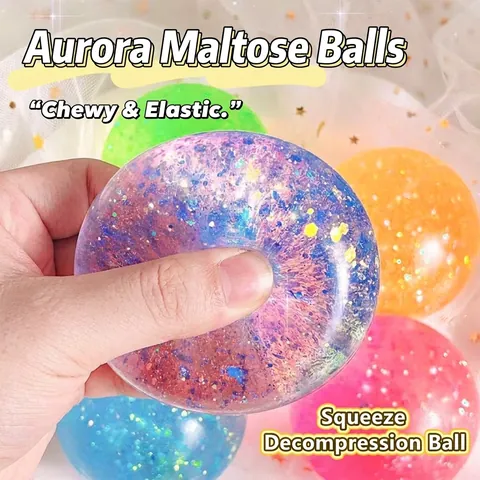 Aurora Maltose Ball Squishy Αργή Επαναφορά Glitter Πούλιες Squeeze Παιχνίδι Ανακούφισης από το Στρες για Εφήβους Ενήλικες Πολύχρωμο Παιχνίδι
