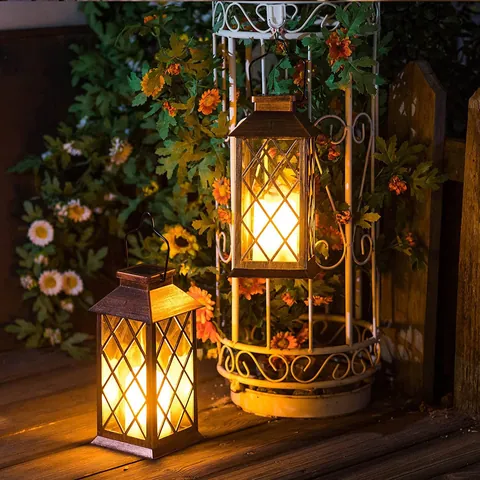 Retro Solar Wind Lantern Outdoor Garden Waterproof LED Flickering Candle Palace Lamp Landscape Decorative Atmosphere Light
