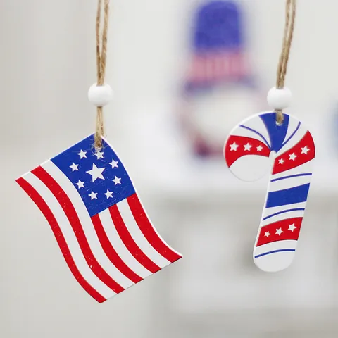 Adornos de Madera del Día de la Independencia Americana Estrella Bandera Rojo Blanco Azul Decoración Colgante para Fiesta 4 Julio