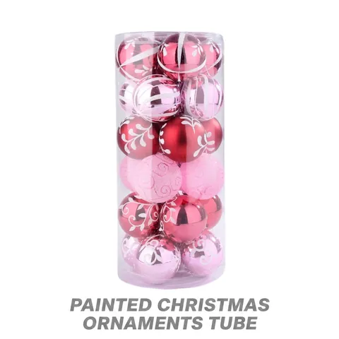 Juego de Bolas de Navidad Pintadas Adornos de Plástico con Purpurina para Árbol de Navidad Colgantes para Decoración de Fiestas en el Hogar Rosa Rojo