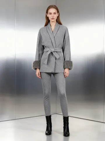 Franse Zachte Stijl Dames Wolmix Jas Elegant Met Bindceintuur En Manchetten Van Imitatiebont Effen Kleur Revers Jack