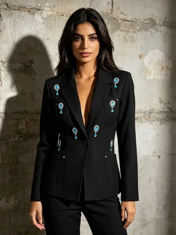 Women Rhinestone V-Neck Blazer Jacket 2026 Spring Casual Loose One-Button Suit Jacket For Office Party Women Clothing Top