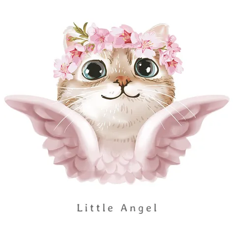 Cartoon Angel Cat Heat Transfer Patch DIY Kitten With Flower Crown Wings Iron On Sticker For Clothing T-Shirt Decorative Applique