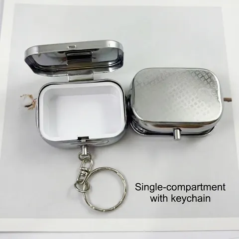 Portable Metal Pill Box Keychain Small Round Square Tin Case For Medicine Solid Balm With Dividers Mirror For Travel Daily Use
