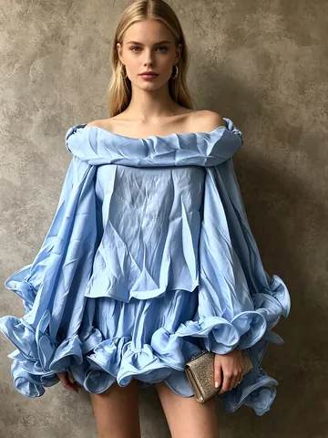French Vacation Style Off-Shoulder Ruffle Top And Mini Skirt Set Polyester Cotton Solid Color Women Elegant Summer Outfit