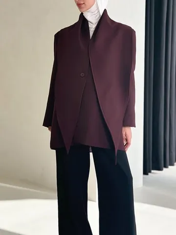 Women's High-End Silhouette Polyester Blazer Jacket With Asymmetric Shawl Streamer One-Button Autumn Fashion Top