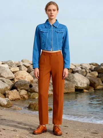 Damen Schlank Passform Jeansjacke Mit Kontrastnähten Kurzarm Kurzes Revers Reißverschluss Oberbekleidung Für Herbst Freizeit Pendler