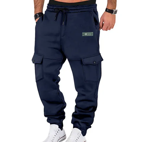 Pantaloni Cargo Pesanti Foderati in Pile da Uomo Pantaloni Sportivi Termici Invernali Joggers Tasche Multiple Taglio Dritto