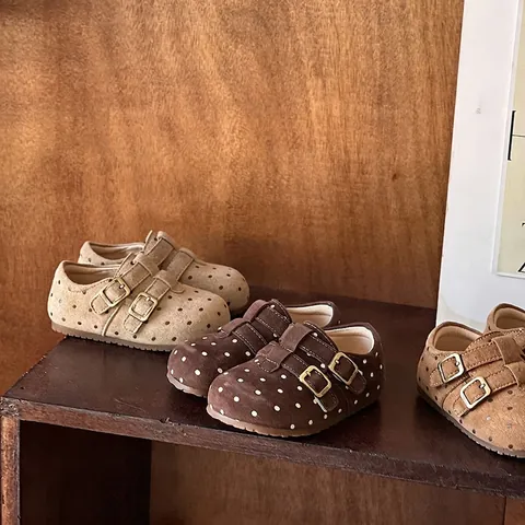 Kleinkind Mädchen Polka Dot Prinzessin Mary Jane Schuhe Vintage Mikrofaser Leder Weiche Sohle Lauflernschuhe Frühling Herbst Kinder Flats