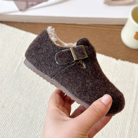 Kids Retro Faux Leather Fleece Lined Clogs Winter Warm Shoes For Toddlers Little Boys Girls Hook And Loop Non-Slip Shoes