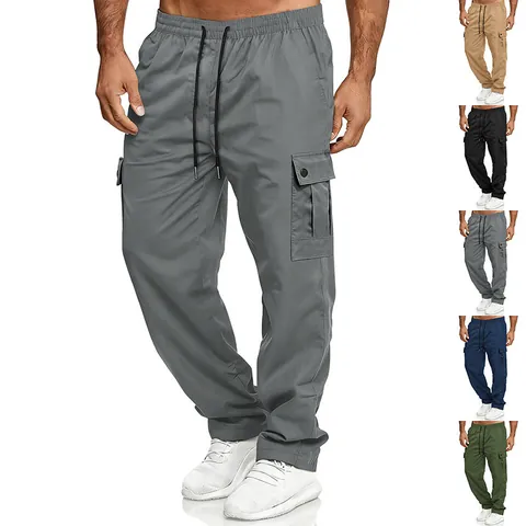 Pantaloni Cargo Casual da Uomo Multitasche Vita con Coulisse Gamba Dritta Pantaloni Sportivi all'Aperto per Primavera Autunno